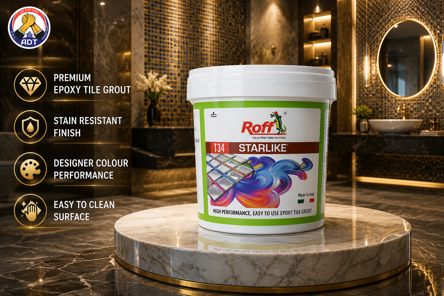 Roff Starlike premium epoxy tile grout from Roff India