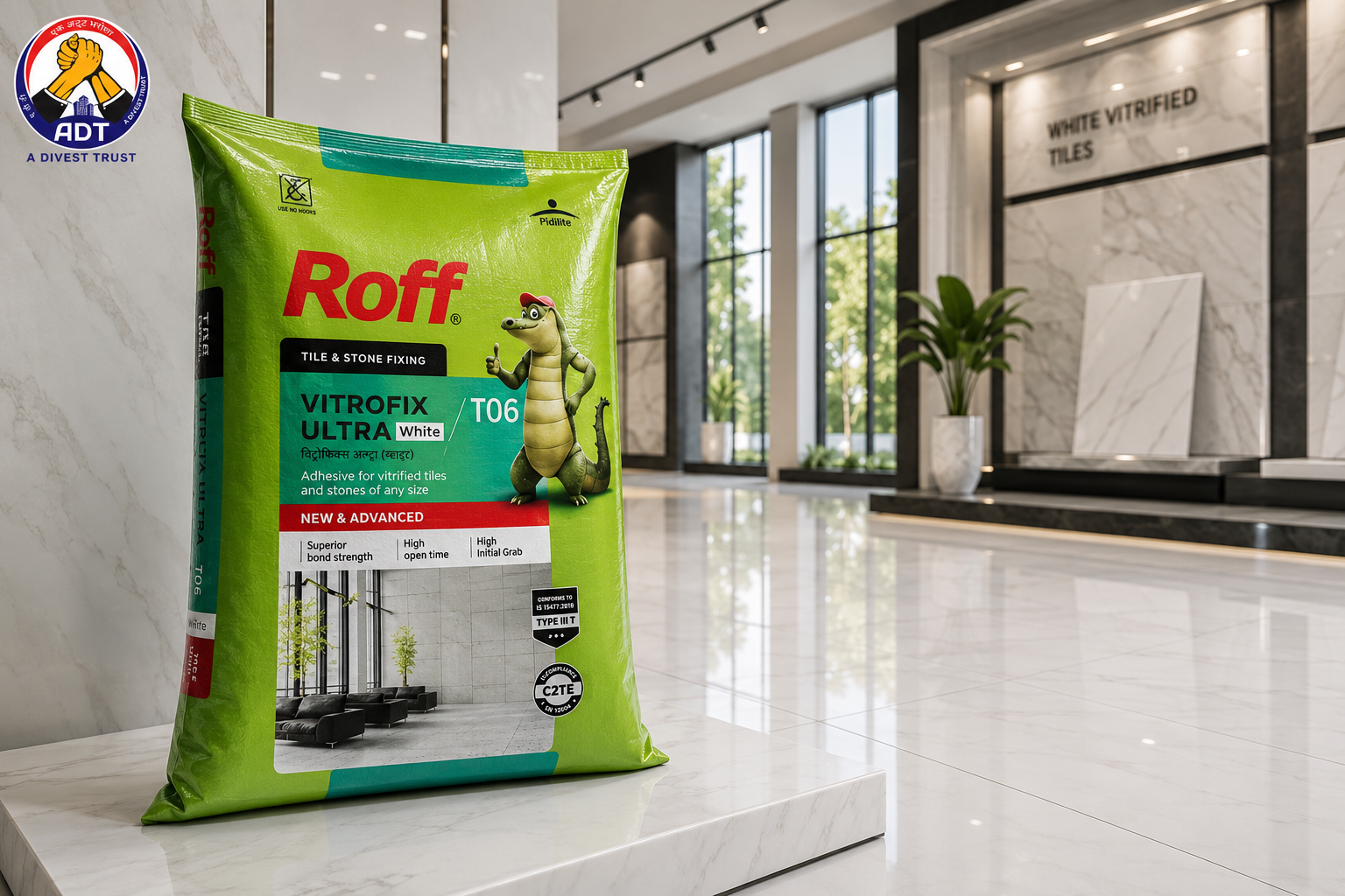 Roff T06 Vitrofix Ultra white adhesive that keeps tile colour true