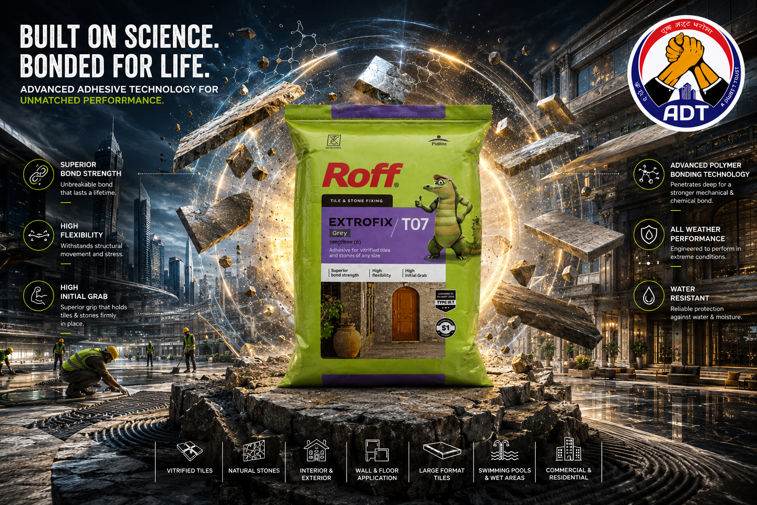 Roff T07 Extrofix grey tile adhesive bag from Roff India