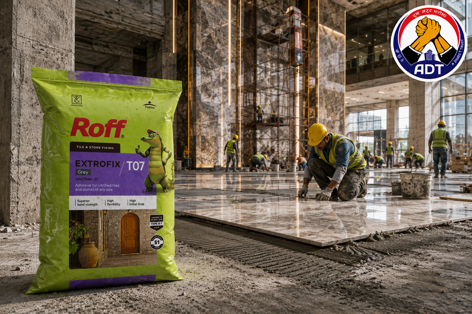 Roff T07 Extrofix combed onto an external facade for stone cladding