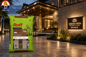 Roff T08 Extrofix white adhesive for marble cladding on a facade
