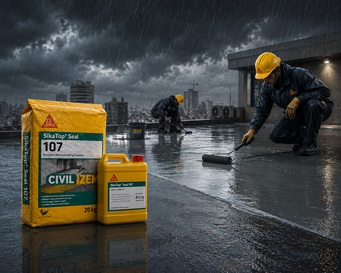 Sikatop®-107 Seal IN — polymer-modified cementitious waterproofing chemical that seals capillary pores and hairline cracks on surfaces




