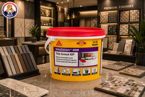 Sika Ceram-888 Tile Grout EP applied into tile joints in a commercial kitchen