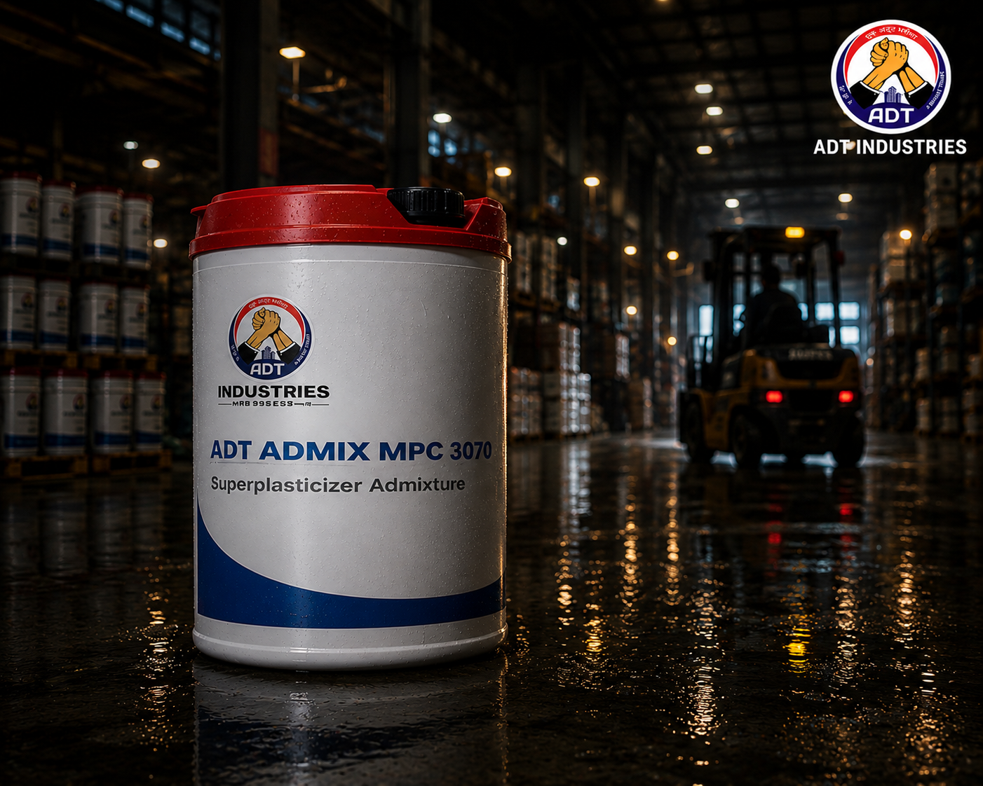 ADT Admix MPC 3070 product close up — mid PC polycarboxylate superplasticizer admixture specifications ADT Industries India
