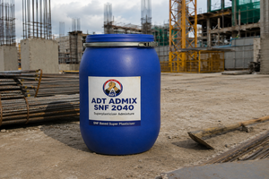 ADT Admix SNF 2040 superplasticiser concrete admixture drum at construction site


