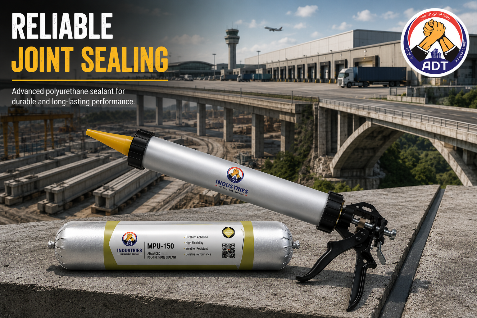 ADT MPU 150 flexible PU sealant bonding to concrete on both joint faces