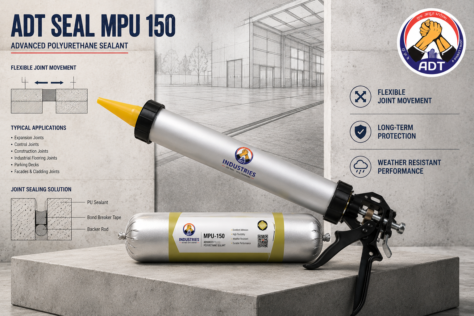 ADT MPU 150 elastic polyurethane sealant keeping joints watertight