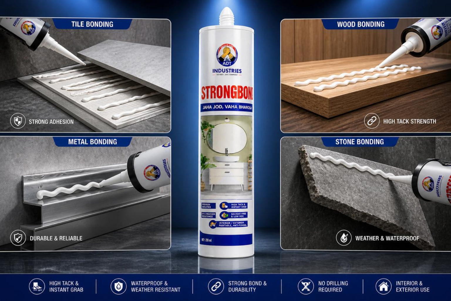 ADT Strong Bond adhesive bottle — strong bond waterproof sealant for wall crack and pipe leak repair India