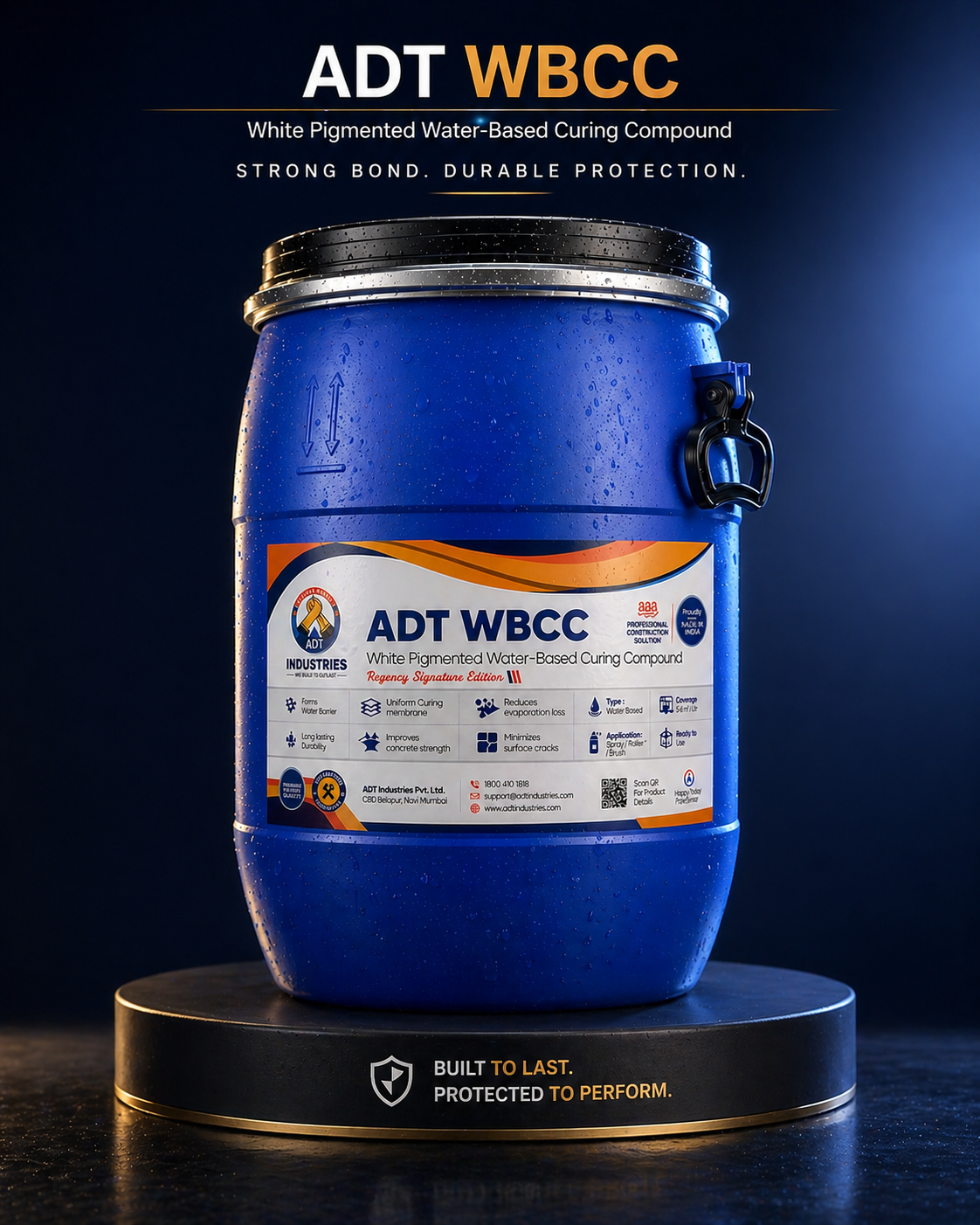 ADT WBCC sprayed onto fresh concrete slab — water-based curing compound retaining moisture for proper concrete curing India