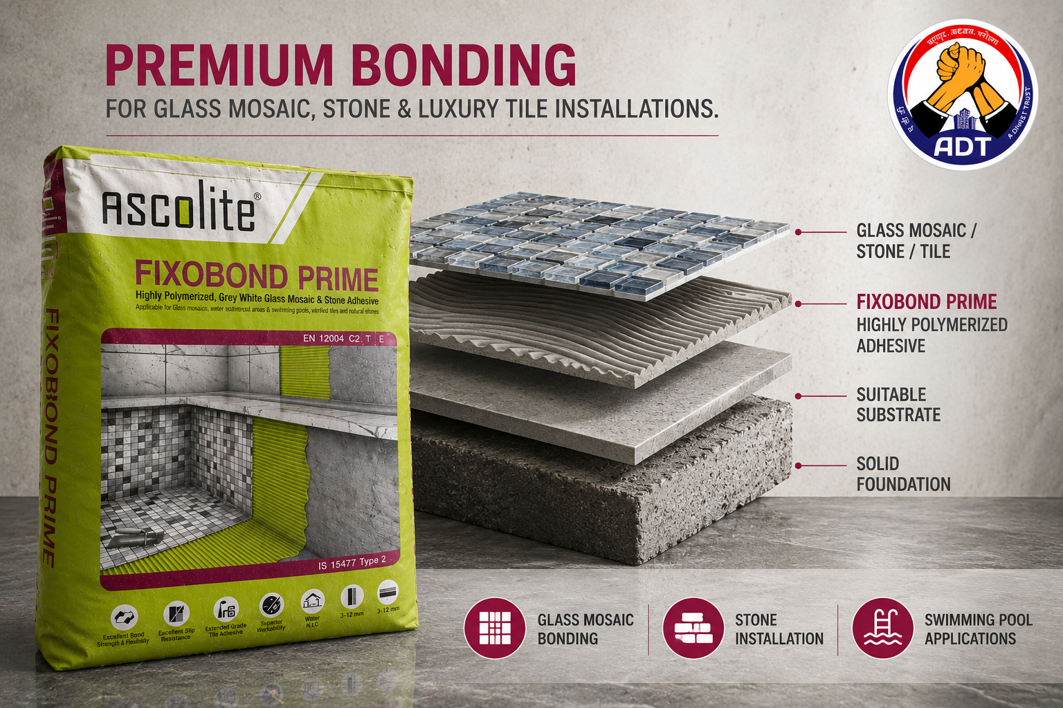 Ascolite Fixobond Prime high-strength polymer tile adhesive from Ascolite India
