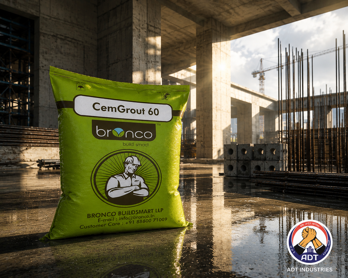 Bronco Chemgrout 60 construction chemical — high-strength non-shrink grout machine base anchor bolt industrial structural grouting India