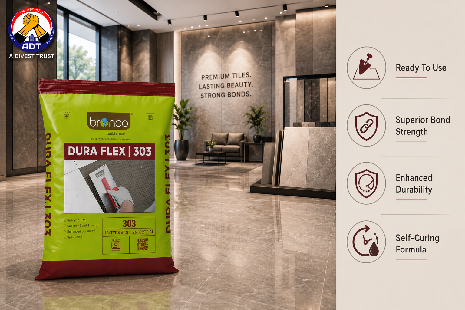 Bronco Dura Flex flexible tile adhesive from Bronco India