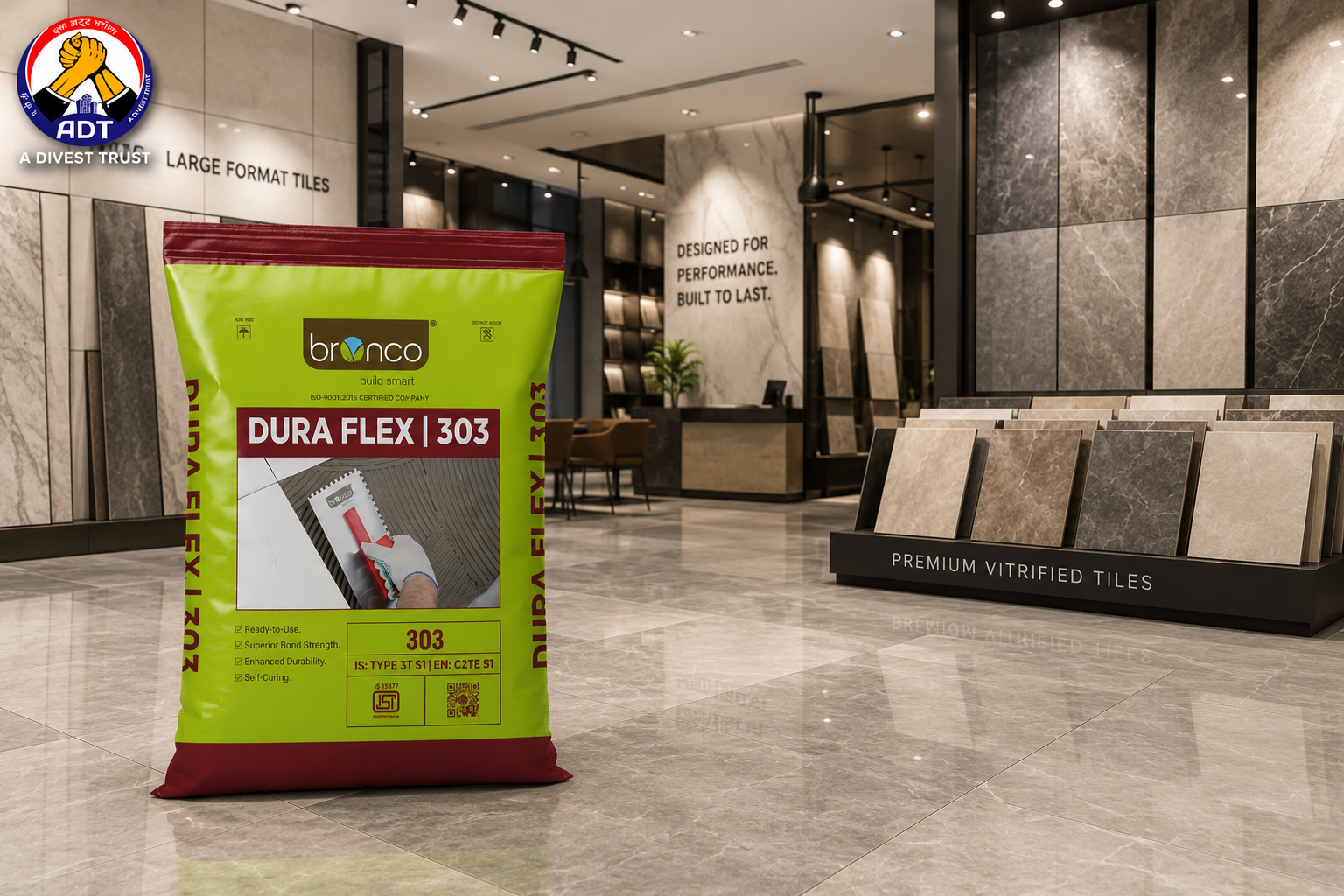 Bronco Dura Flex water-resistant flexible adhesive for stone tiling
