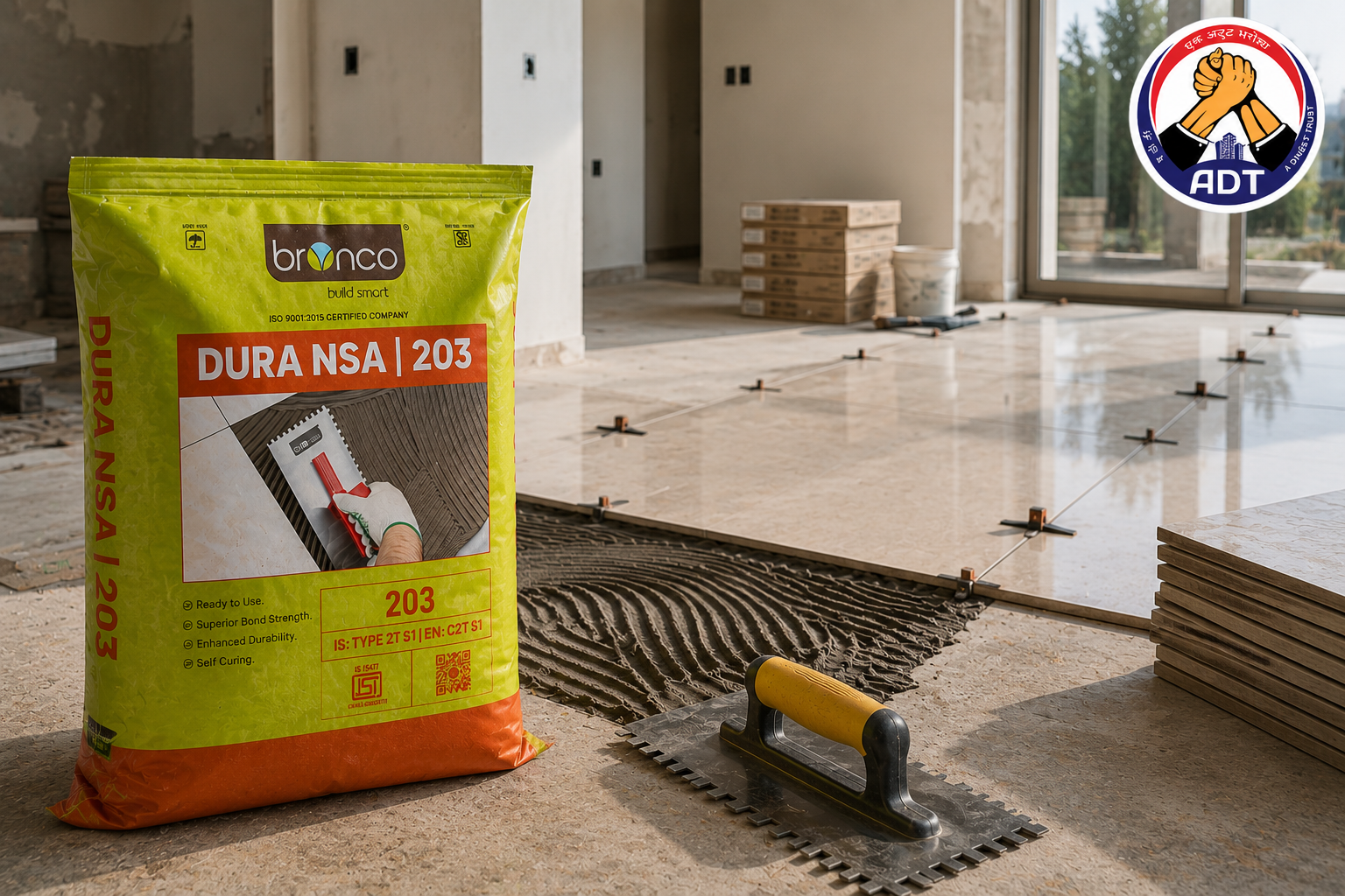 Bronco Dura NSA cementitious adhesive used to fix AAC blocks