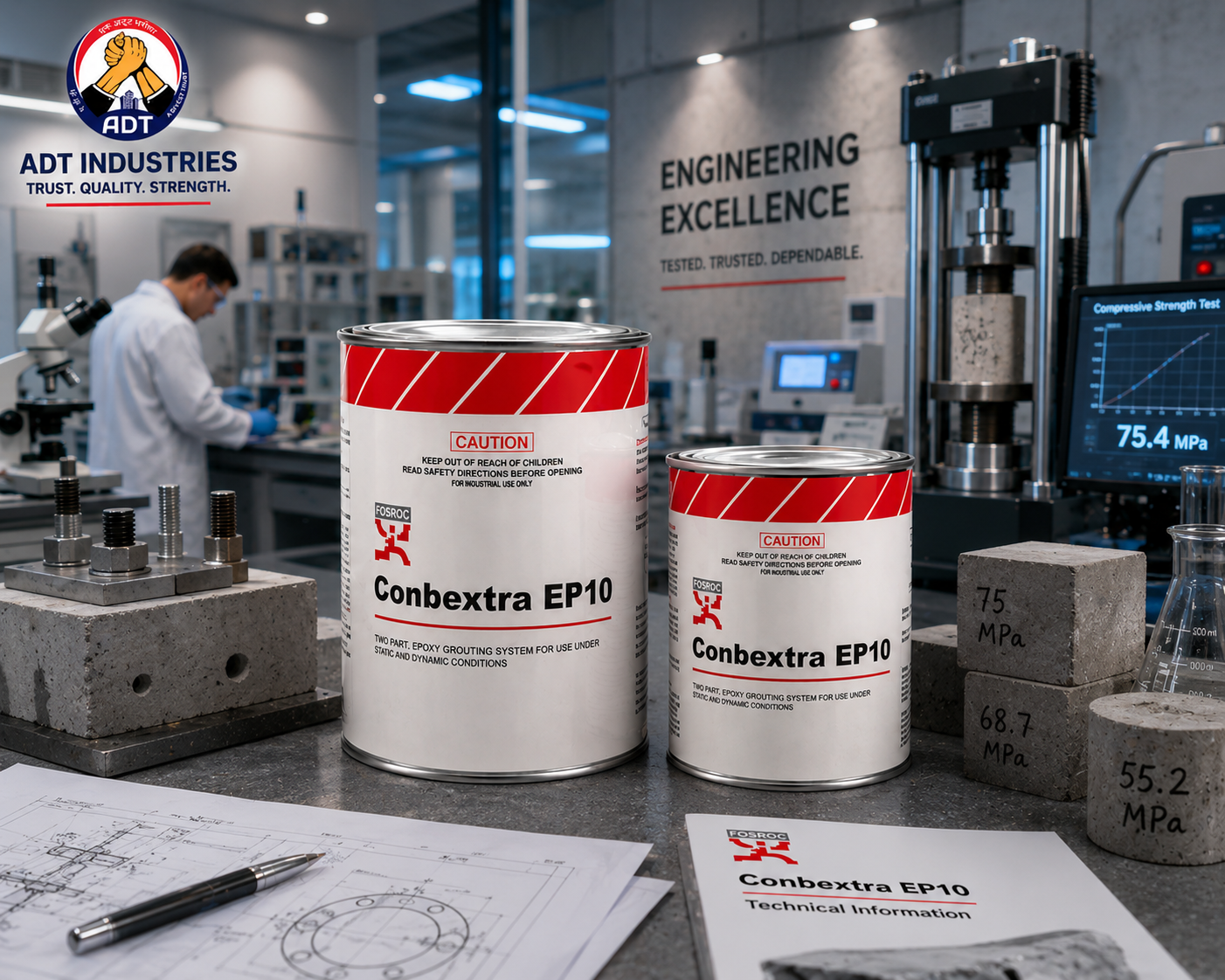 Low-viscosity epoxy injection grout Conbextra EP10 being injected into structural concrete crack — full depth crack repair India
