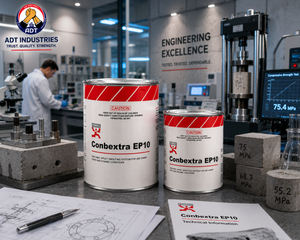 Low-viscosity epoxy injection grout Conbextra EP10 being injected into structural concrete crack — full depth crack repair India
