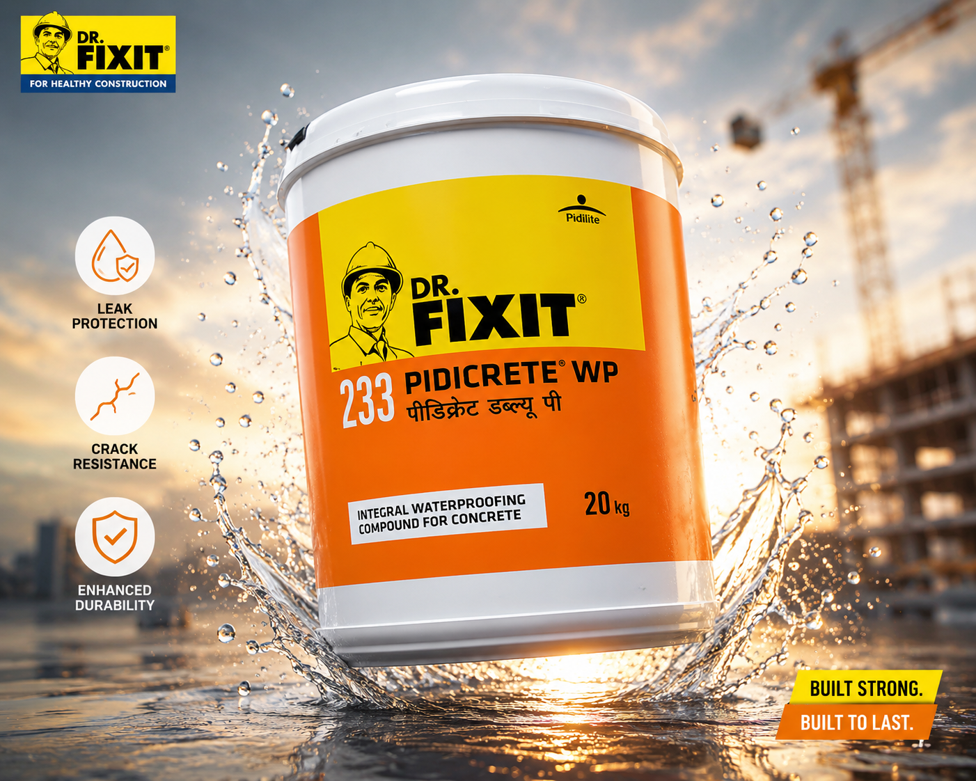 Dr. Fixit 233 Pidicrete WP — acrylic co-polymer liquid waterproofing compound with 47% solid content for concrete and plaster

