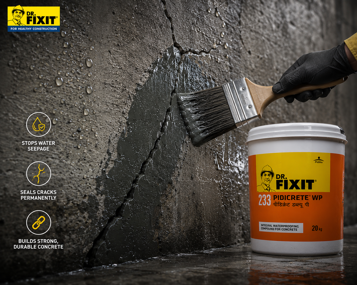 Dr. Fixit Pidicrete WP — professional-grade waterproofing solution with UV resistance and crack reduction for long-lasting durability

