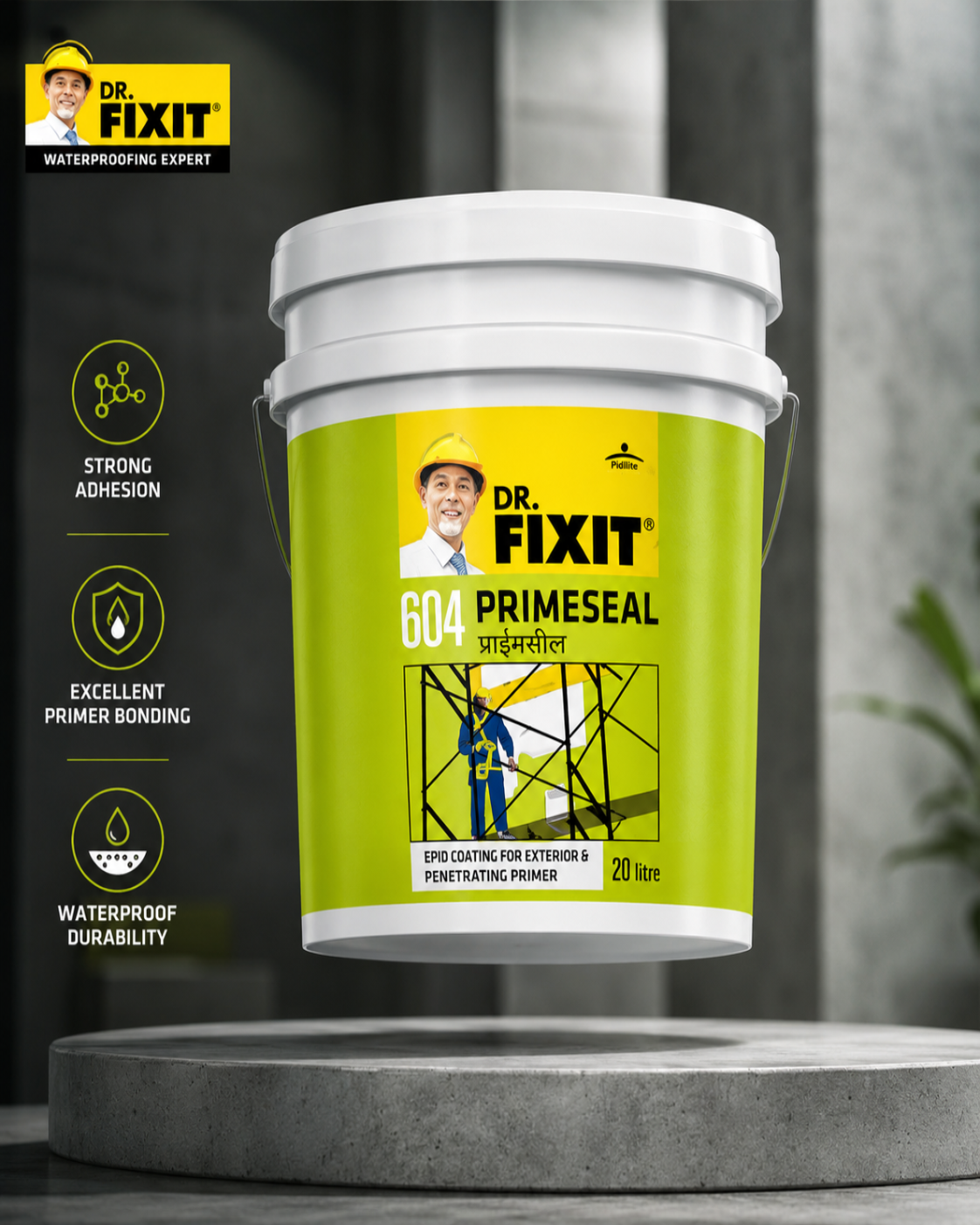 Dr. Fixit 604 Primeseal — water-based acrylic emulsion primer by Pidilite for sealing porous masonry surfaces before waterproof topcoats




