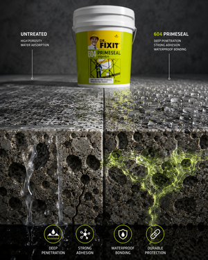Dr. Fixit 604 Primeseal — alkali resistant primer that protects newly plastered walls and maximizes elastomeric topcoat adhesion




