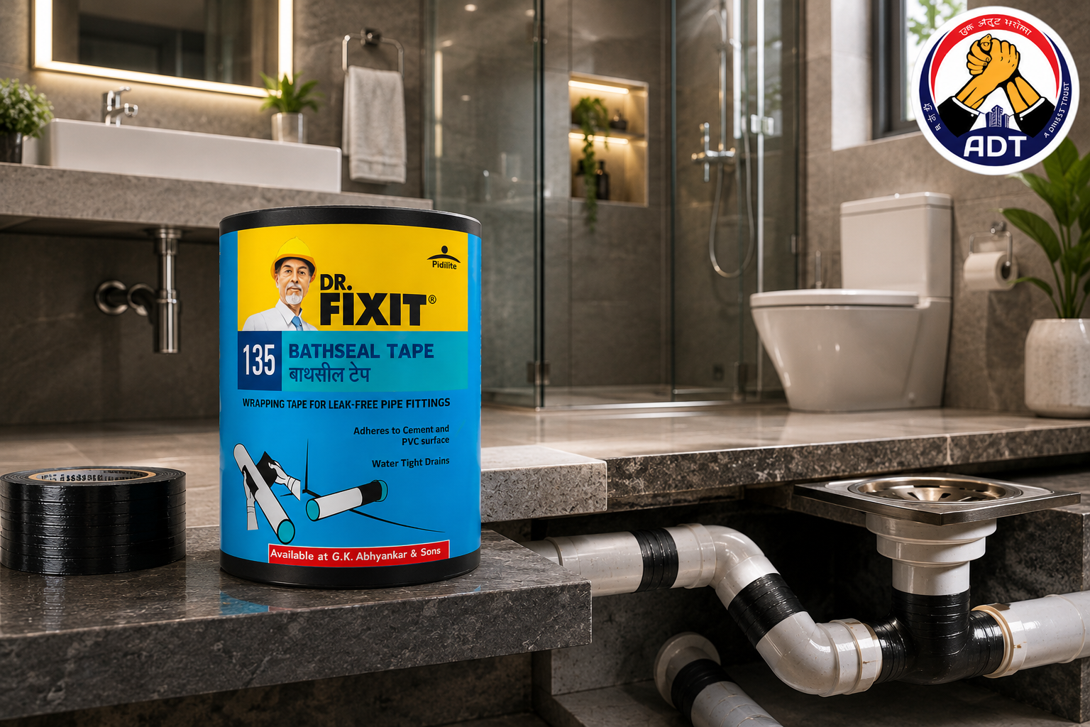 Dr. Fixit Bathseal Tape 100mm wide bitumen tape for pipe and corner sealing