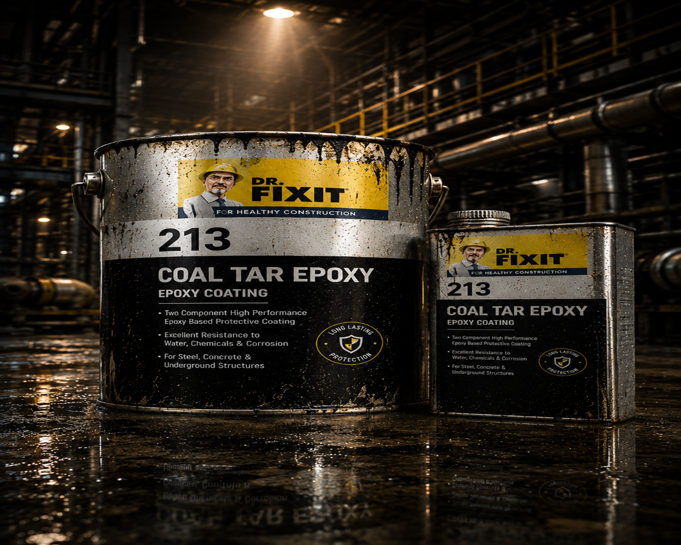 Dr Fixit Coal Tar Epoxy 213 product packaging — two-component epoxy tar protective coating Pidilite Industries India