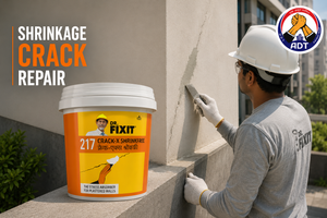 Zero-shrink crack filler paste DR. FIXIT CRACK-X SHRINKFREE applied to wall crack — permanent repair flush finish India
