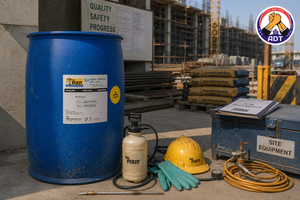 Dr. Fixit Curing Compound sprayed over a fresh concrete slab to retain moisture