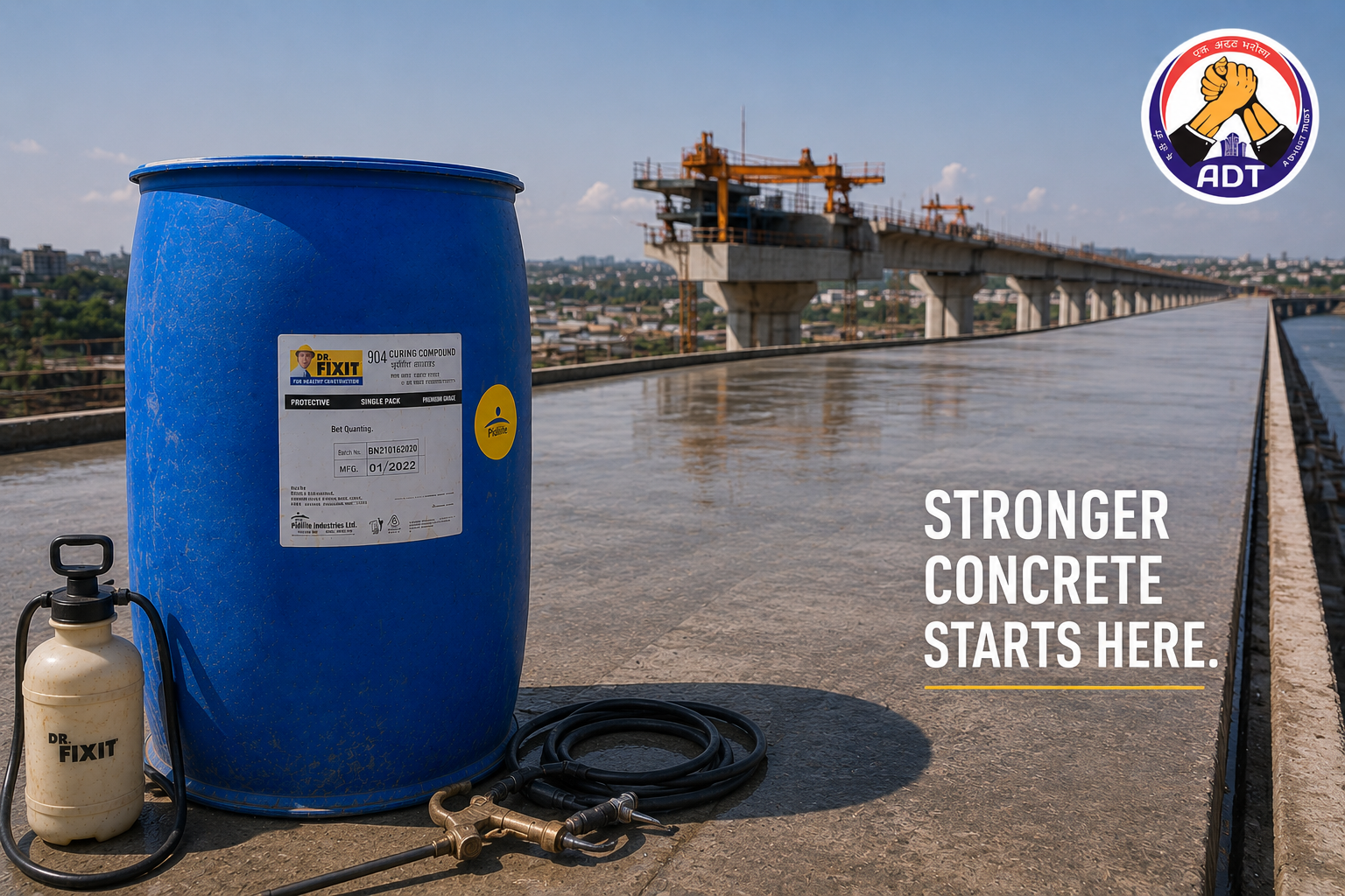 Dr. Fixit Curing Compound used to cure concrete without ponding or wet hessian
