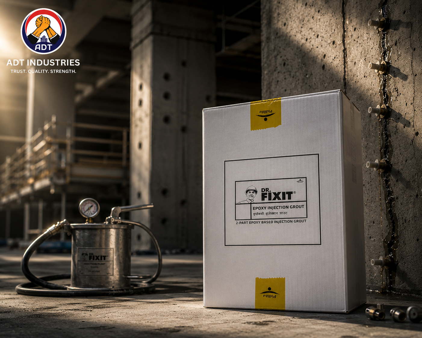 Dr. Fixit Epoxy Injection Grout product close-up — low-viscosity epoxy injection grout structural crack repair specifications India
