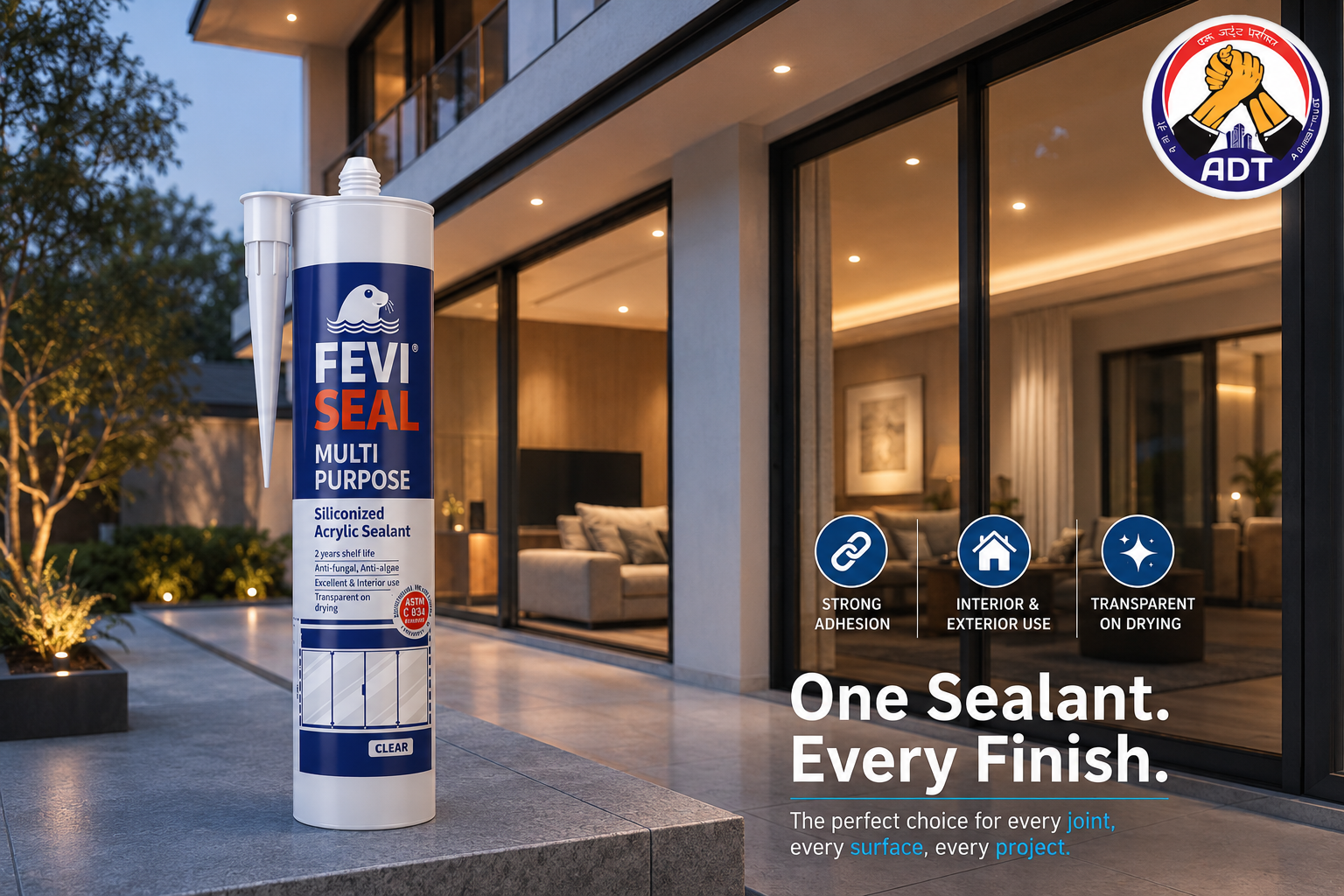 Dr. Fixit Feviseal Multi Purpose gap filler sealant tooled to a tidy line