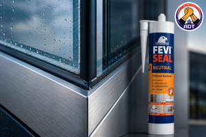Dr. Fixit Feviseal Neutral Pro sealing a glass to aluminium window frame joint