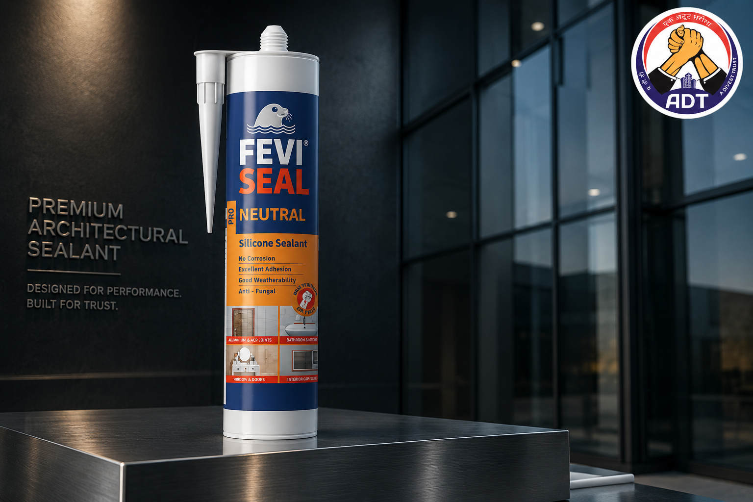 Dr. Fixit Feviseal Neutral Pro non-corrosive silicone sealant tooled to a clean finish