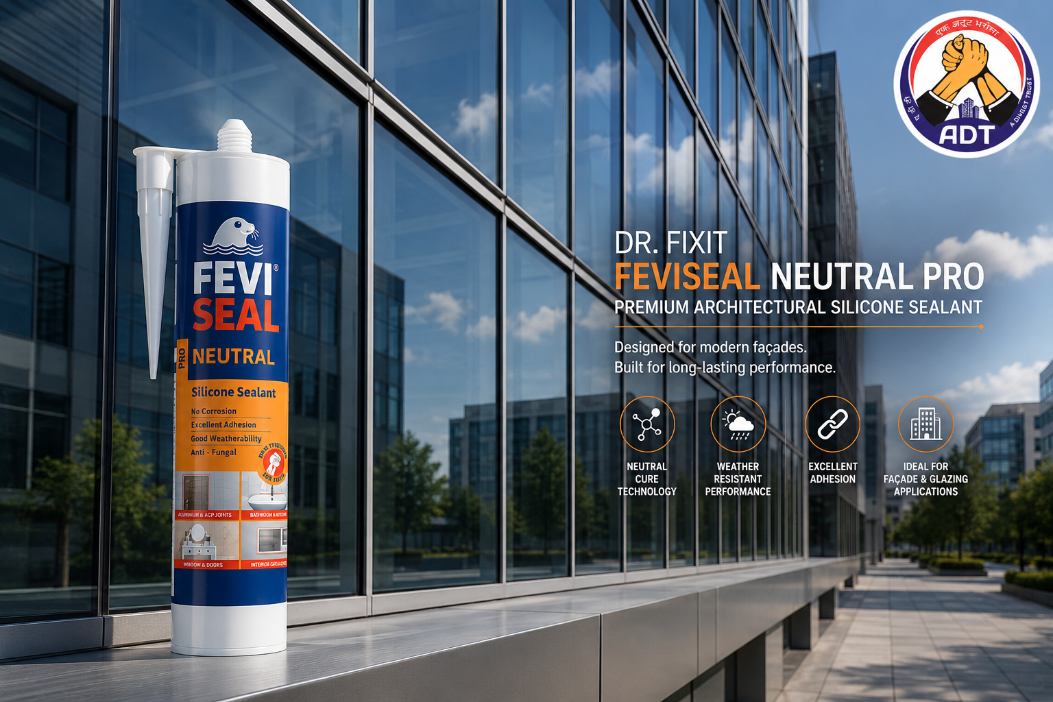 Dr. Fixit Feviseal Neutral Pro silicone sealant for glass ceramic and metal