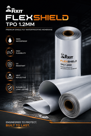 Dr Fixit Flexshield TPO 1.2MM thermoplastic polyolefin waterproofing sheet membrane — scrim reinforced TPO roof waterproofing Dr Fixit India
