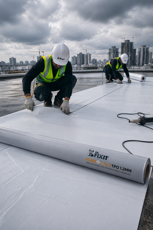 Dr Fixit Flexshield TPO 1.2MM product packaging — 1.2mm TPO synthetic waterproofing membrane for roof and terrace waterproofing India

