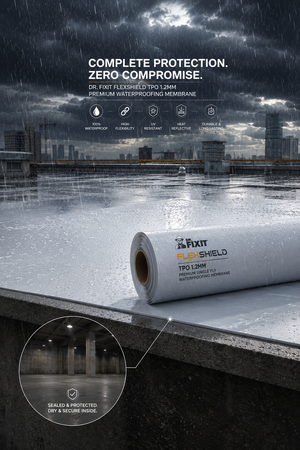 Dr Fixit Flexshield TPO 1.2MM product close up — polyester scrim reinforced TPO waterproofing sheet membrane specifications India
