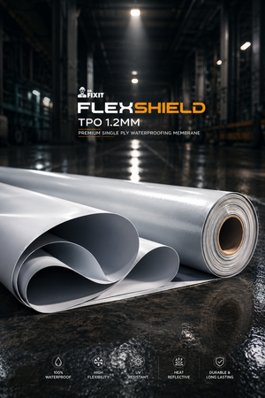 Dr Fixit Flexshield TPO 1.2MM eco-friendly waterproofing solution — 100 percent recyclable TPO membrane UV resistant roof waterproofing India
