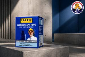 Dr. Fixit Instant Leak Plug powder mixed with water to plug leaks in a water tank