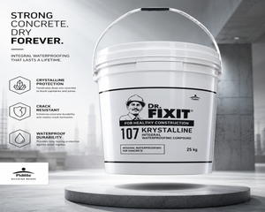 Dr. Fixit Krystaline — cement-based crystalline waterproofing chemical that seals capillary pores and hairline cracks in concrete




