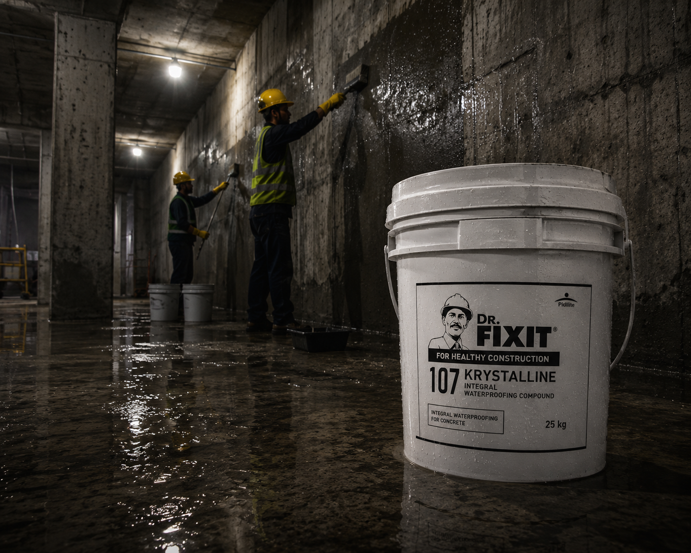 Dr. Fixit Krystaline — surface-applied crystalline waterproofing material that reactivates on moisture contact for lifelong protection





