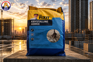 Dr. Fixit Krystaline Admix dosed into concrete mix during batching for basement waterproofing India