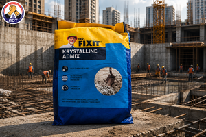 Dr. Fixit Krystaline Admix product label close up — crystalline waterproofing specifications Pidilite India