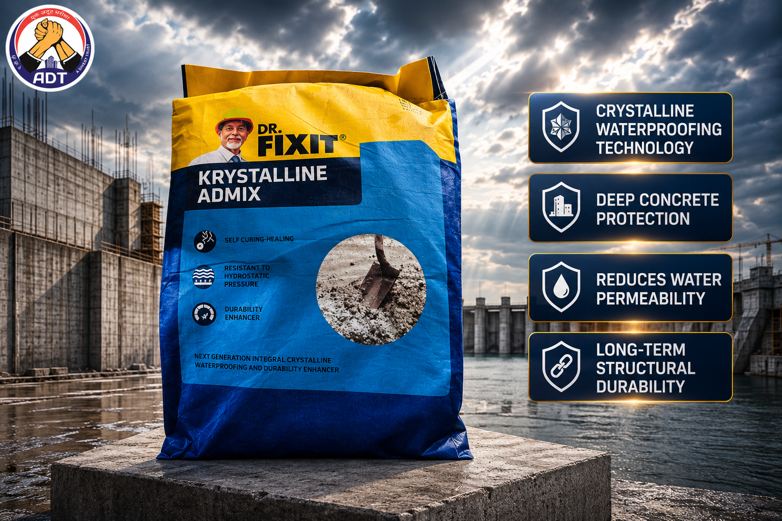 Dr. Fixit Krystaline Admix construction chemical — crystalline self-healing waterproofing admixture water tank basement India