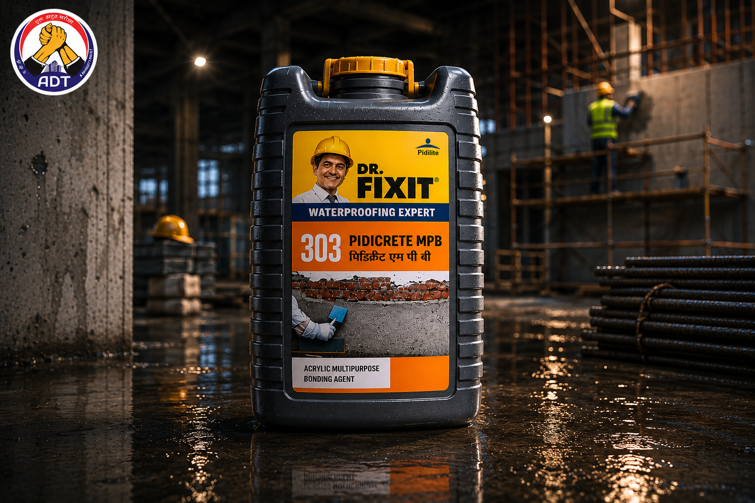 Dr Fixit MPB mixed into cement mortar — polymer bonding agent additive for cementitious waterproofing and repair applications India
