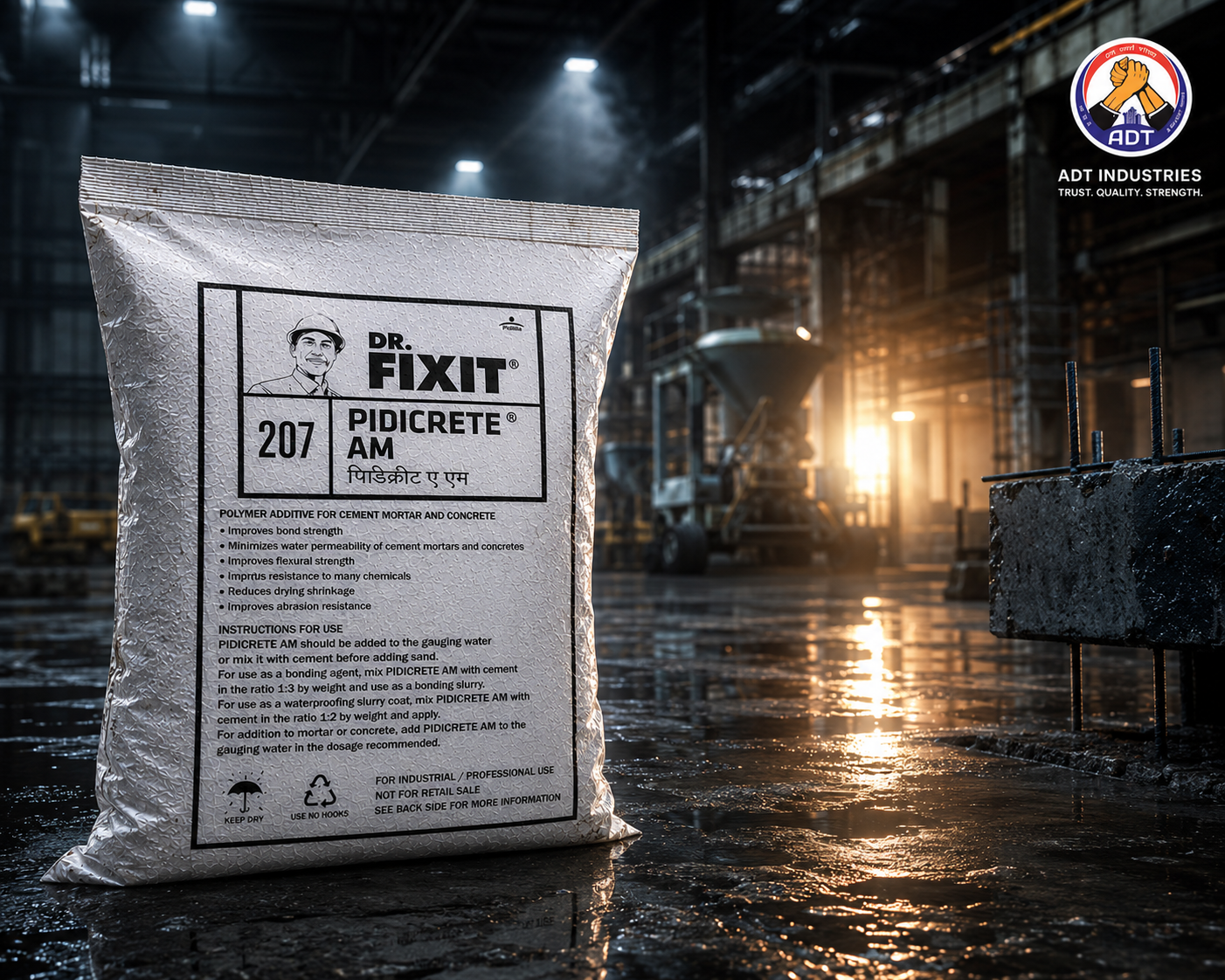 Grouted anchor bolt pocket with PIDICRETE AM — polymer-modified cement grout admixture strong bond India
