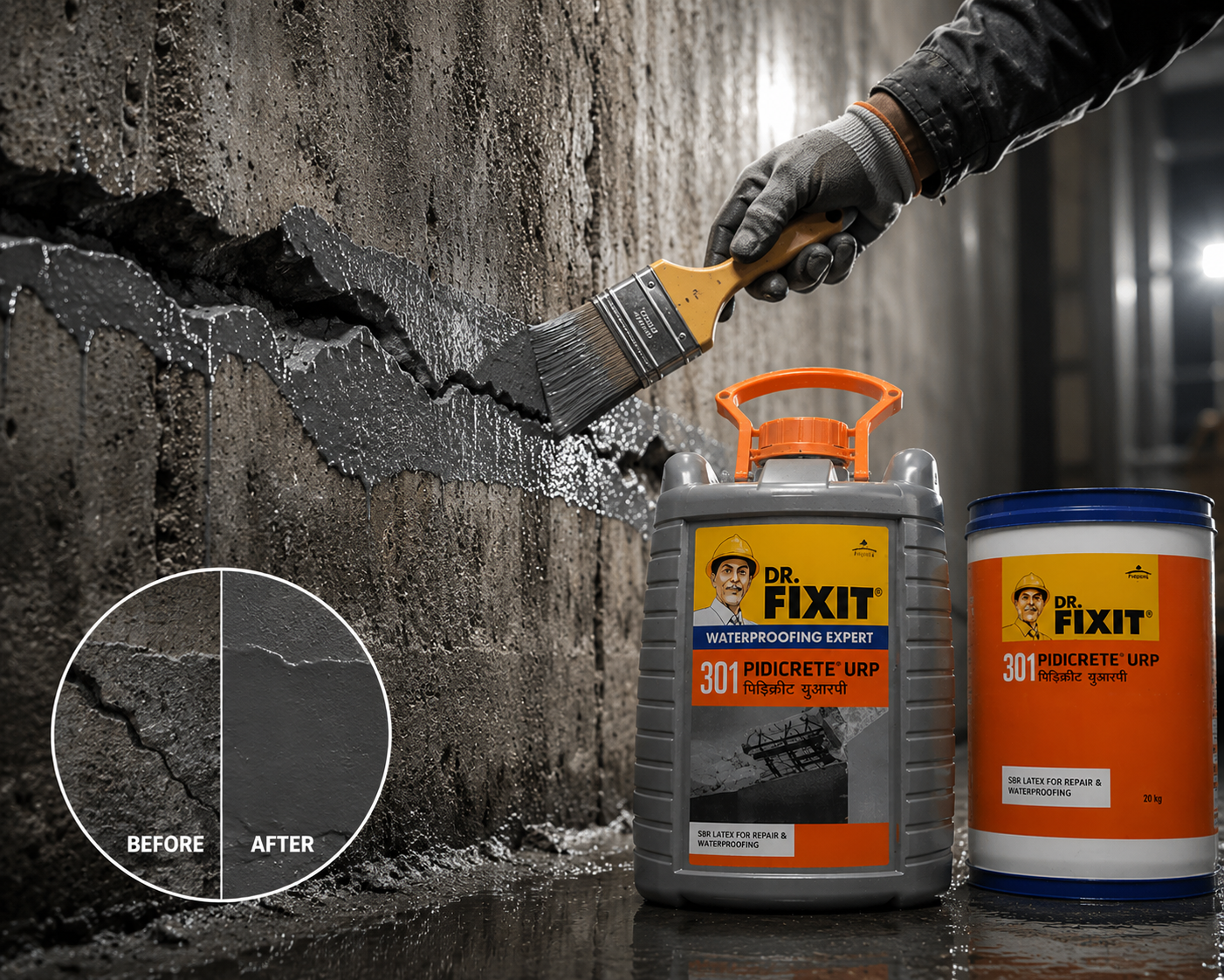 Dr. Fixit Pidicrete URP — high-performance polymer bonding agent that prevents delamination in new concrete and plaster overlays




