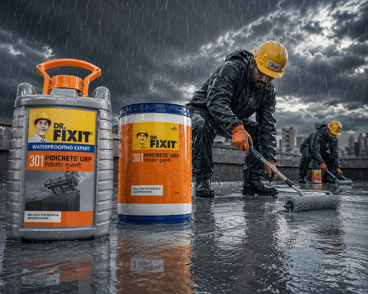 Dr. Fixit Pidicrete URP — universal repair polymer that improves adhesion and tensile strength in concrete and plaster repair applications




