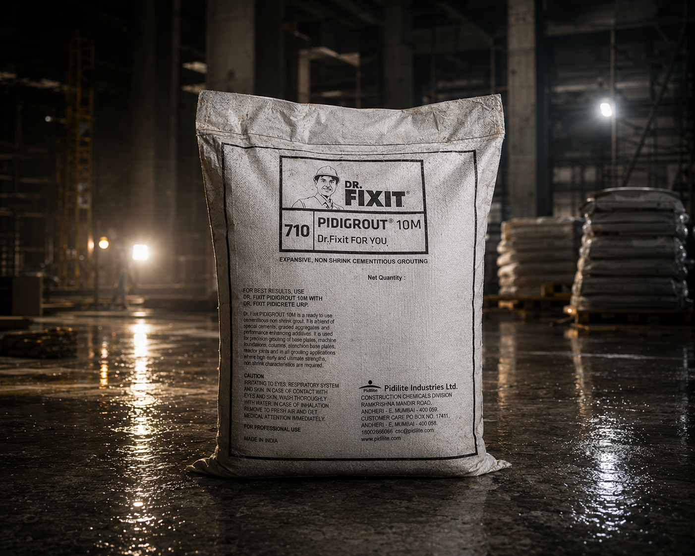 Dr Fixit Pidigrout 10M grouting anchor bolt — non-shrink cement grout 10MPa compressive strength structural fixing India
