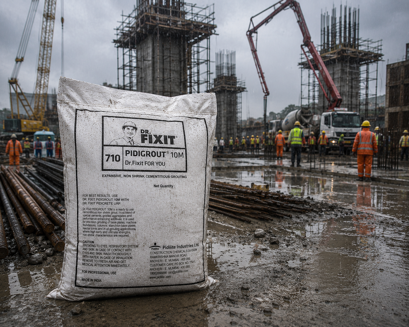 Dr Fixit Pidigrout 10M product close up — non-shrink cement grout specifications Dr Fixit Waterproofing Solutions India
